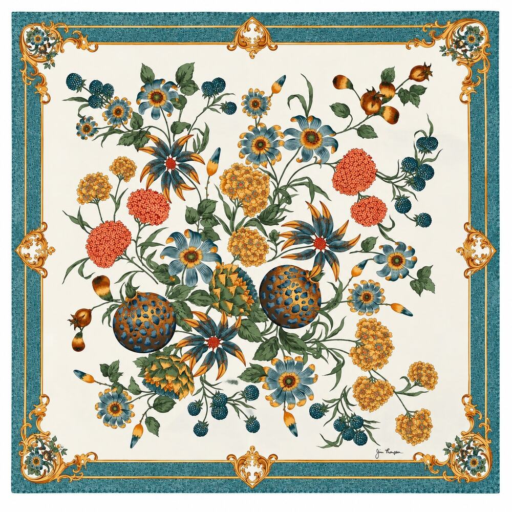 Jim Thompson Hand Rolled Thai Silk Floral Scarf Womens Square 31.5"